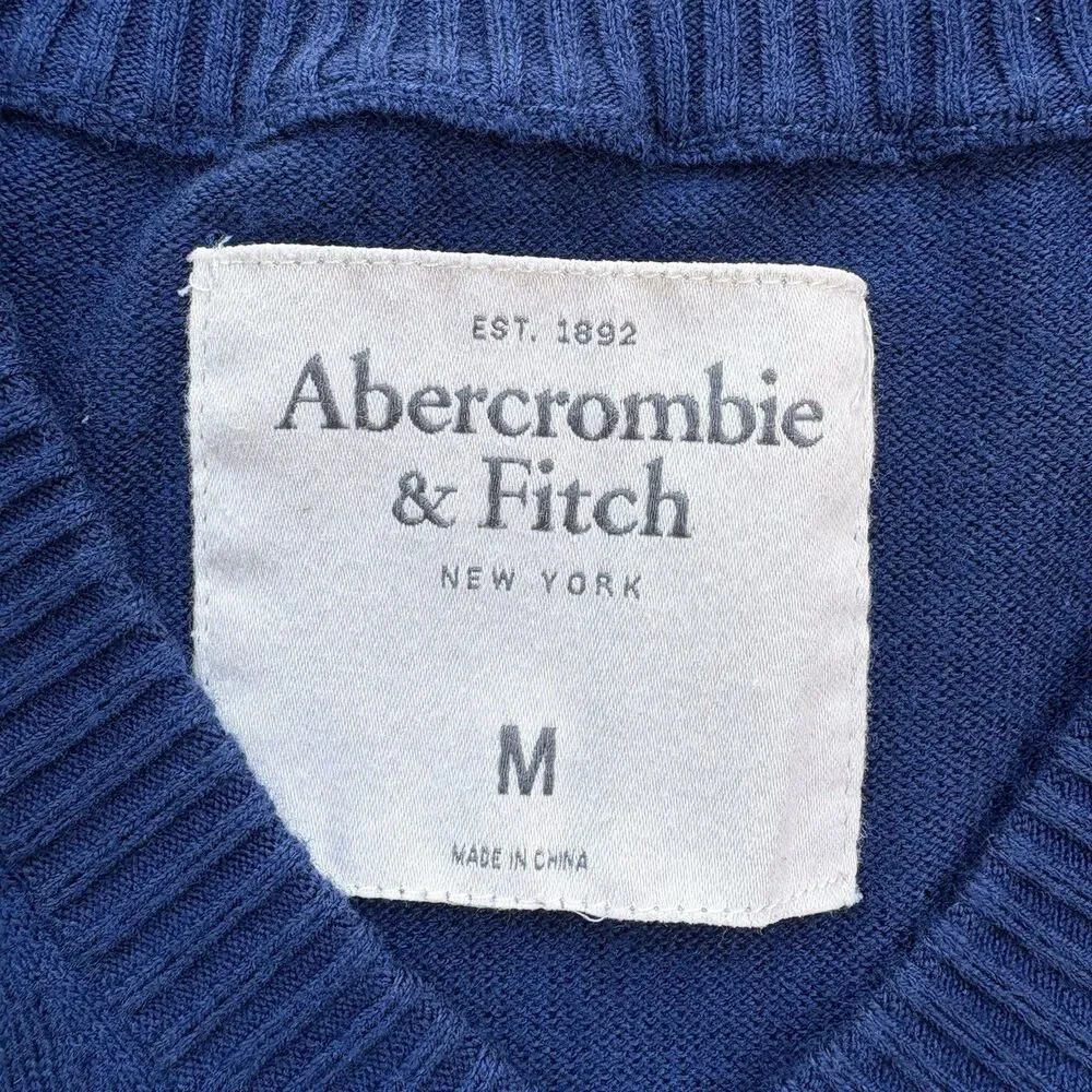 Abercrombie & Fitch Sweater Men Medium Blue V Neck Cotton Wool Cashmere Y2K